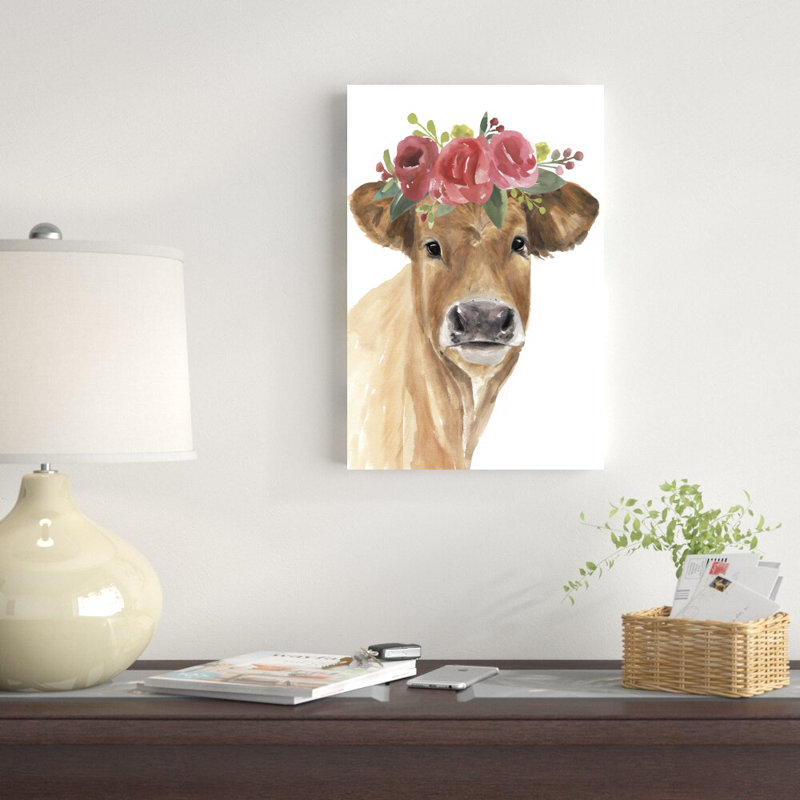 «Flowered Cow I» par Annie Warren, reproduction sur toile tendue, H 18 po x l 12 po