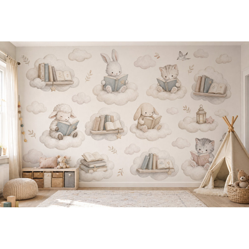 Papier peint blanc avec chambre d'enfant, 100 po x 96 po, Peler et coller