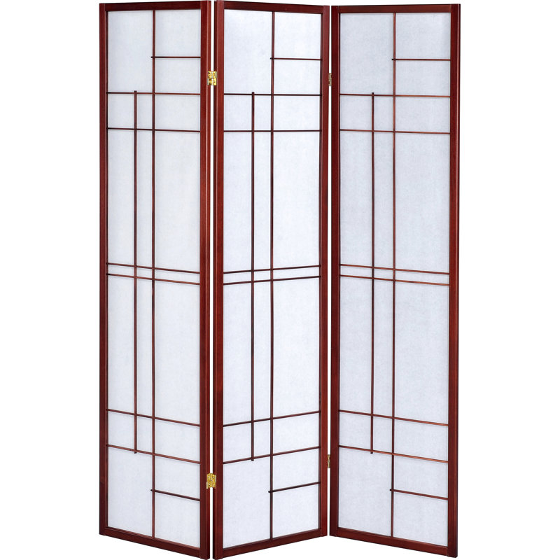 Paravent à 3 panneaux blanc et brun rouge pour une présentation polyvalente, tissu en bois d'hévéa, aspect multidimensionnel, utilisation de l'espace de 52 pouces de large, structure en bois, élégant