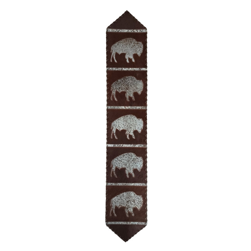 Bison Cowhide Table Runner, 96" L x 12" D, Brown/Gray