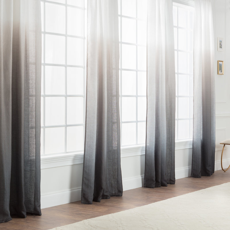 Carolie Ombre Semi-Sheer Rod Pocket Curtains, 52" W x 63" L, Black Gray