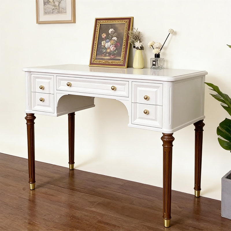Retro Simple Rectangular Solid Wood Writing Desk, 29.92" H x 47.24" W x 21.65" D, White/Brown
