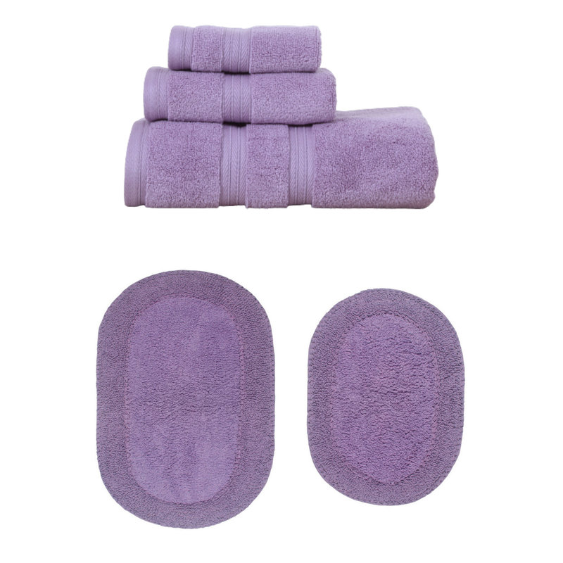 Brunk Collection 100% Soft Cotton 3 Pc Towel Set & 2 Pc Bath Rug Set, (Set of 5), Purple