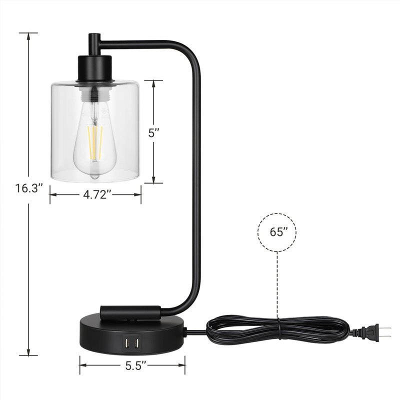 Touch Control Table Lamp Set With USB, Black