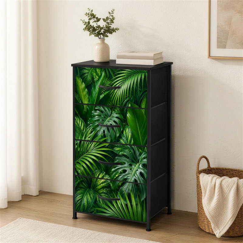 Commode à 4 tiroirs pour chambre à coucher Tropical Monstera