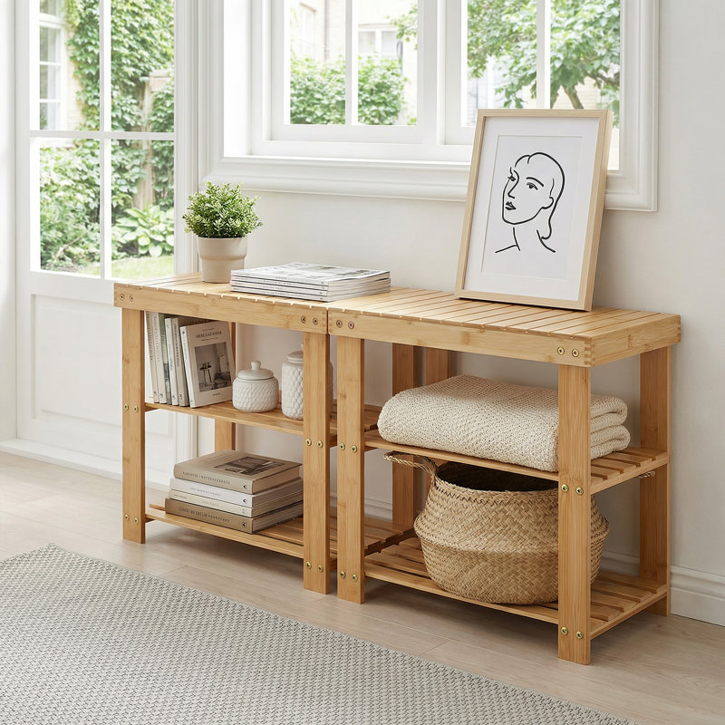 Banc à chaussures en bambou à 3 niveaux avec rangement et sièges 11 po x 20 po x 18 po, rangement pour la chambre à coucher