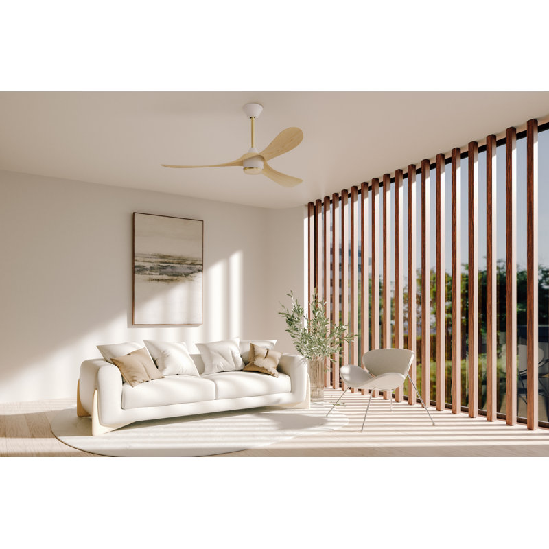 Aerocurve LED Smart Ceiling Fan, White and Brushed Brass with Natural Blades