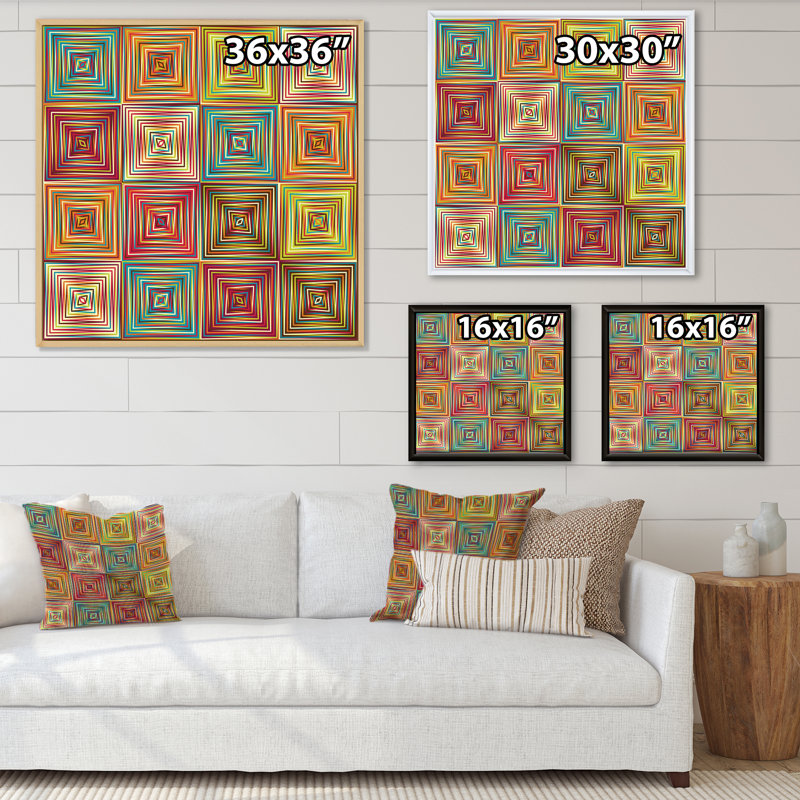 «Geometric Ethnic», reproduction sur toile, Cadre flottant en érable, H 30 po x l 30 po x P 1 po