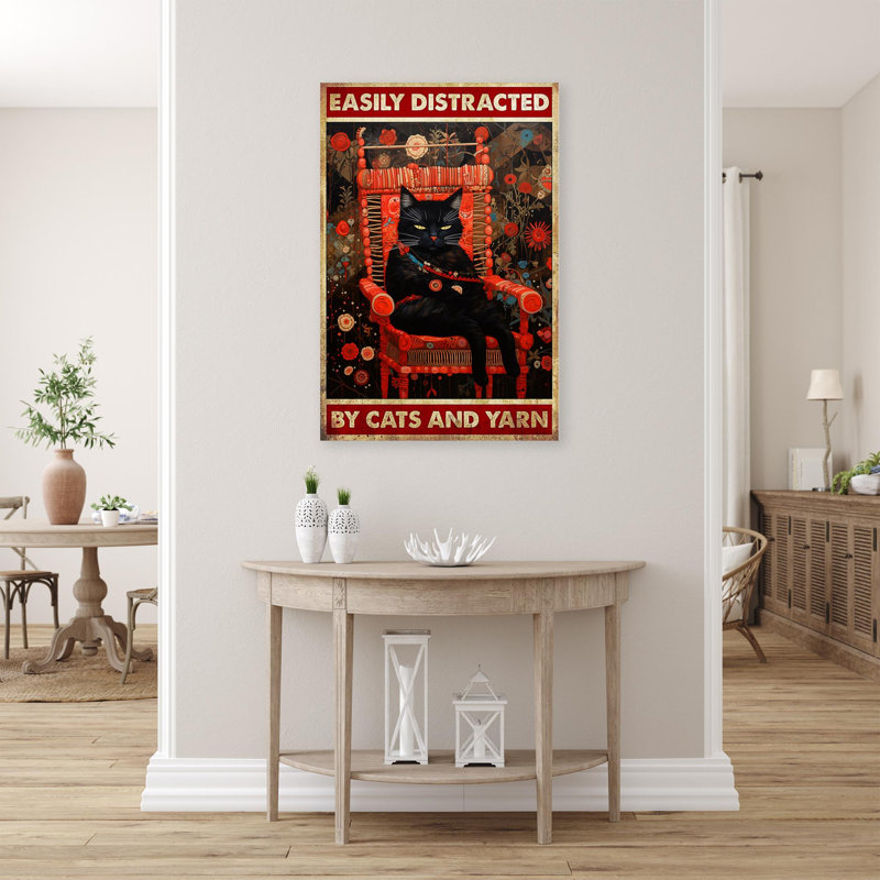 Easily Distracted By Cats And Yarn 2 - 1 Piece Rectangle Graphic Art Print On Wrapped Canvas|0328