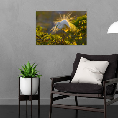Aigrette dorée, impression élégante sérénité abstraite, printemps, art mural