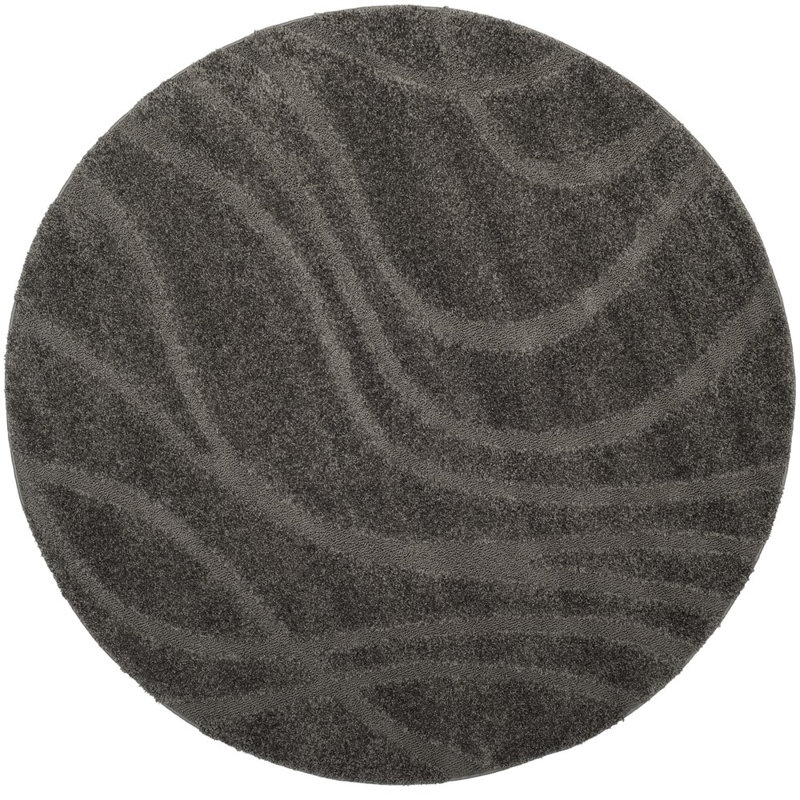 Ashal Abstract Charcoal Gray Area Rug, Round 4'