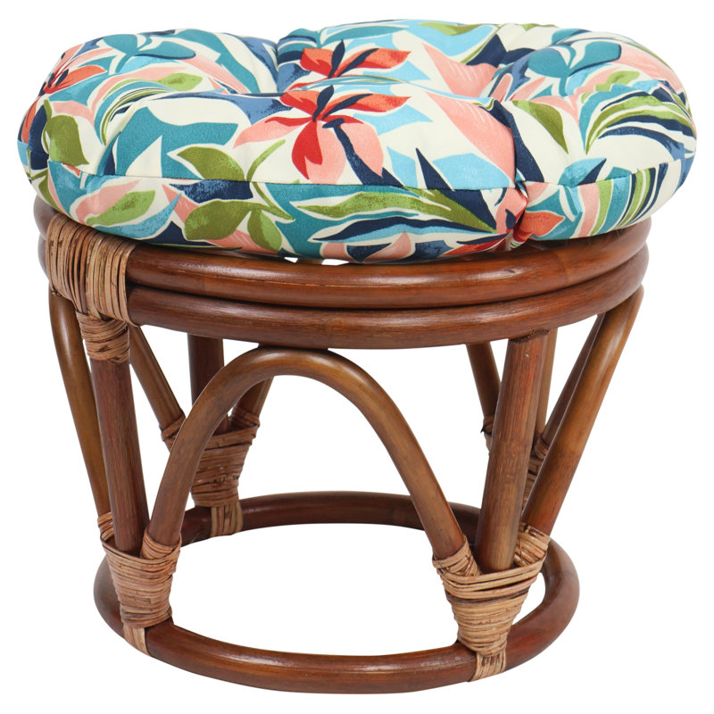 Outdoor 4'' Ottoman Seat Cushion, Ivory/Blue Floral
