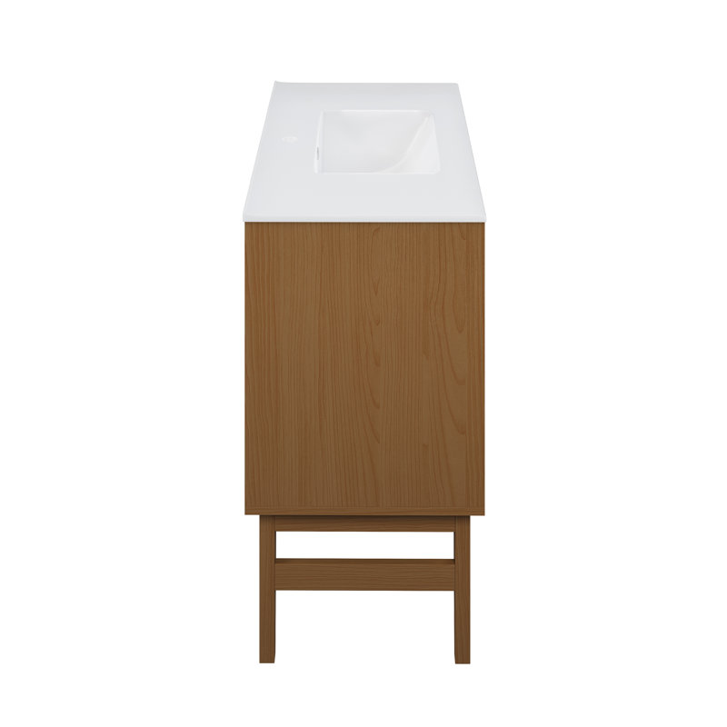 Bosse 36" Brown Oak Freestanding Vanity with White Ceramic Sink