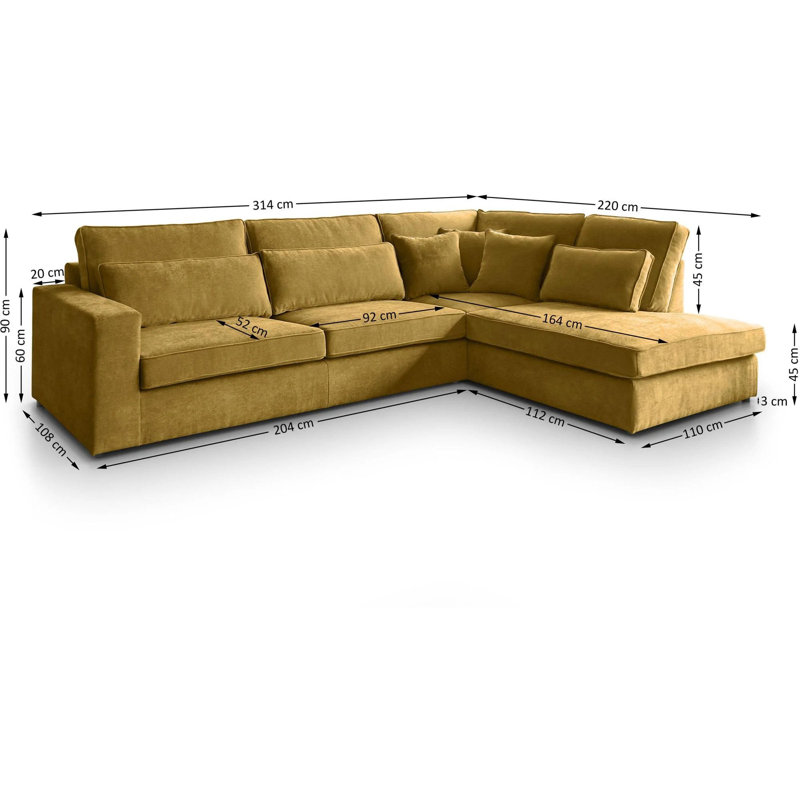 Qualee 6 Seater Sofa & Chaise, Left Hand Facing, Yellow