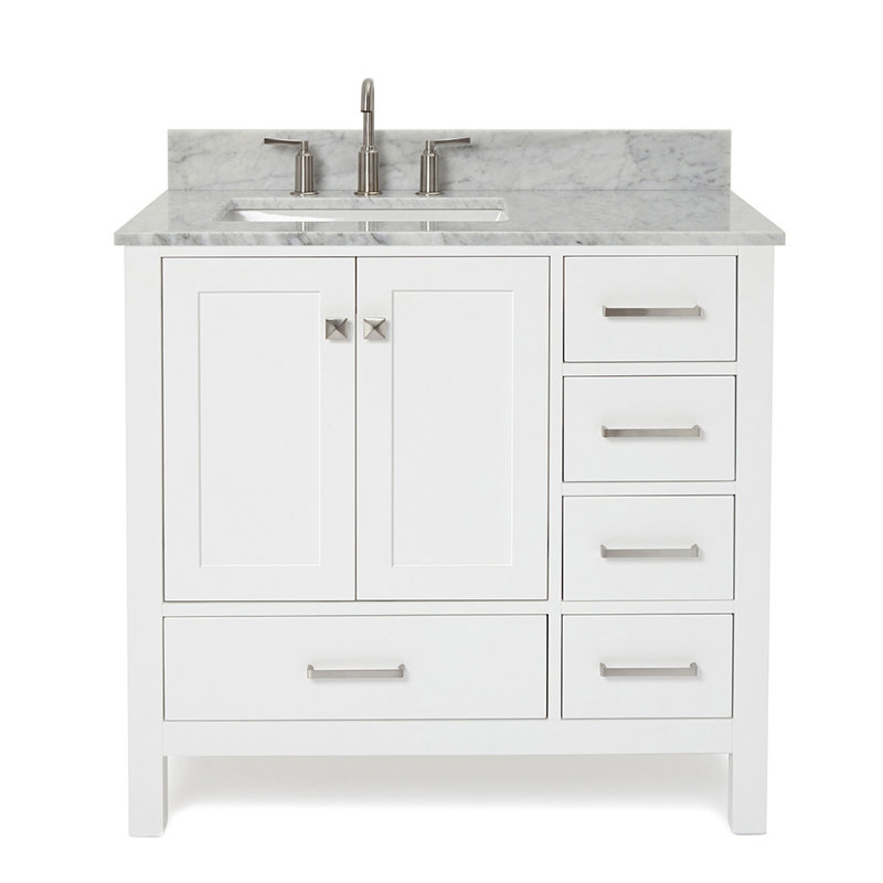 Ensemble de meuble-lavabo simple 37 po Flynt, Blanc, Nickel brossé
