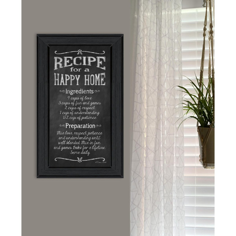 «Recipe For A Happy Home» par Susan Ball, reproduction encadrée prête à accrocher, cadre noir