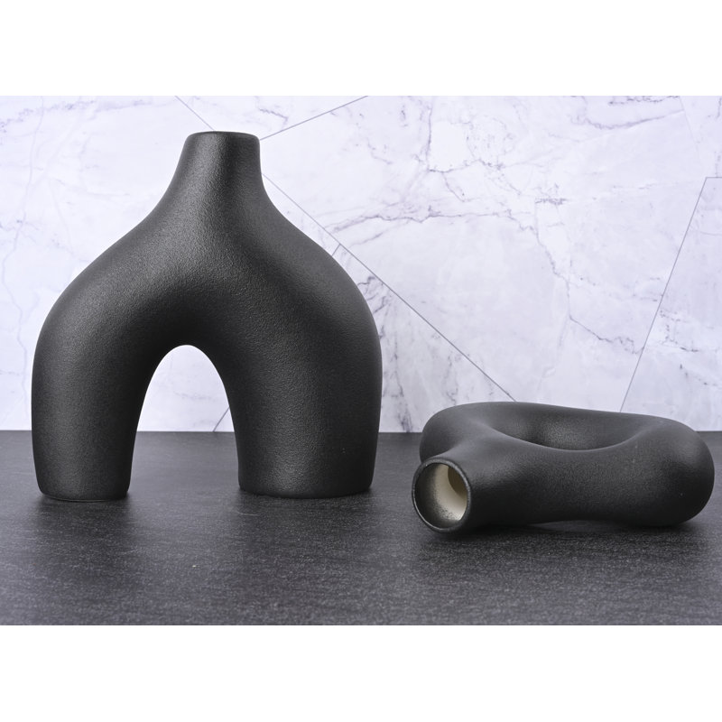 Vase de table en céramique fait à la main 2 pièces Froemming, Noir