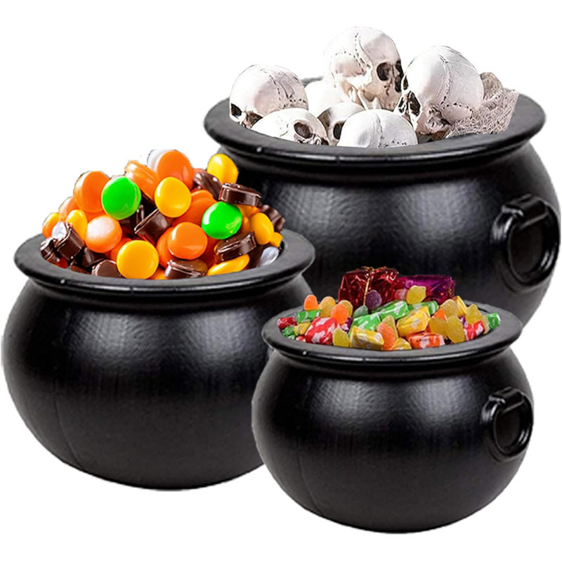 PMU Halloween Cauldron - Ensemble de porte-bonbons en plastique pour enfants - Articles de fête d'Halloween - ensemble de 3 pièces - 16 po 20115, 12 po 55120, 8 po 55280 (NH)