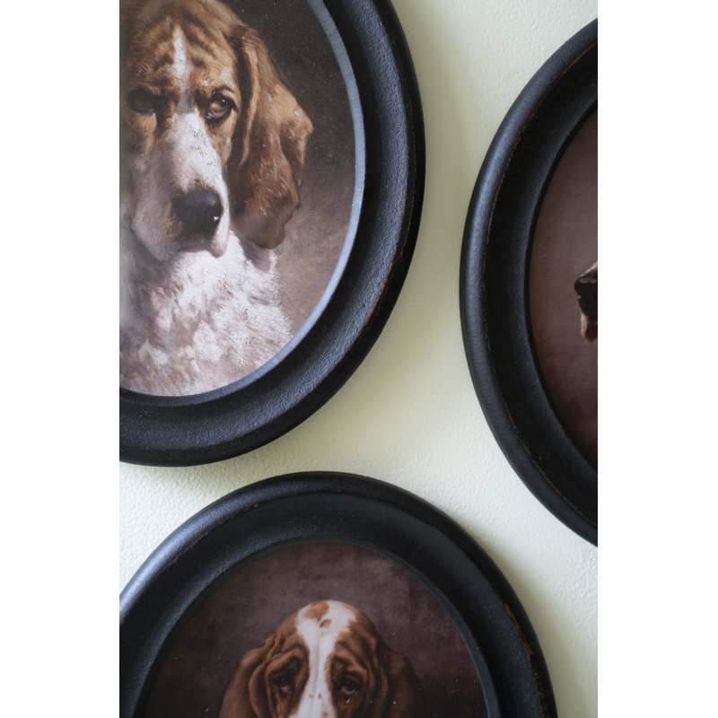  Art mural encadré ovale encadré - Collection d'œuvres d'art canines de style portrait classique de 12 po, ensemble de quatre