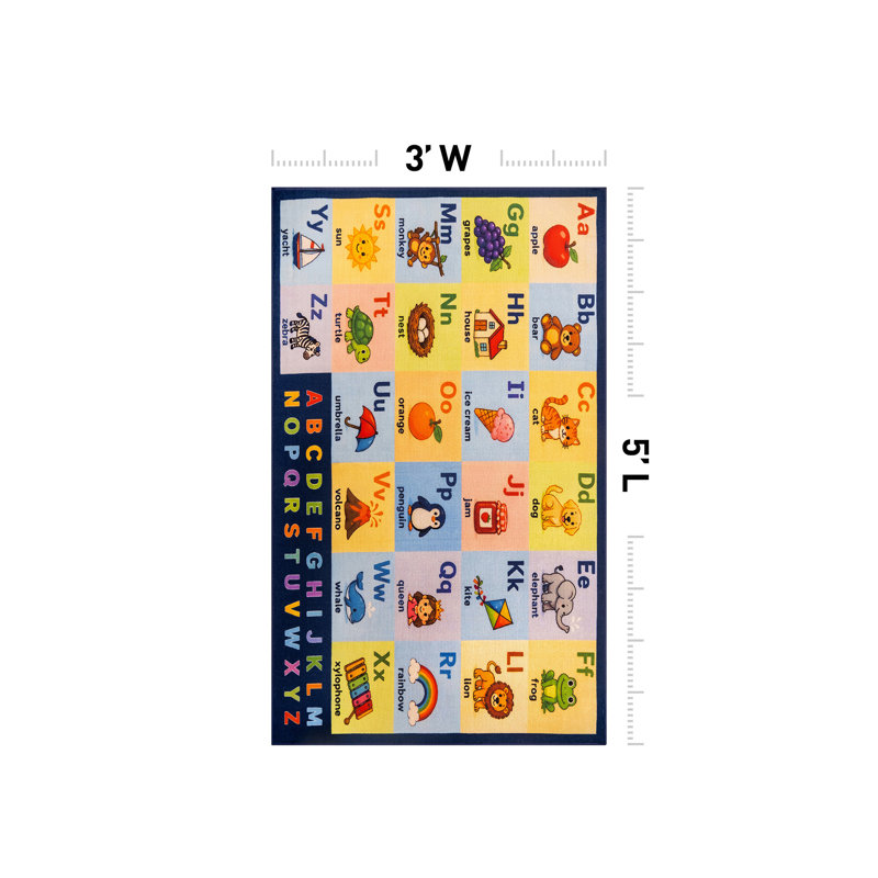 ABC Alphabet Grid, panneaux pastel, tapis pour enfants, multi, envers antidérapant, 3'x5'