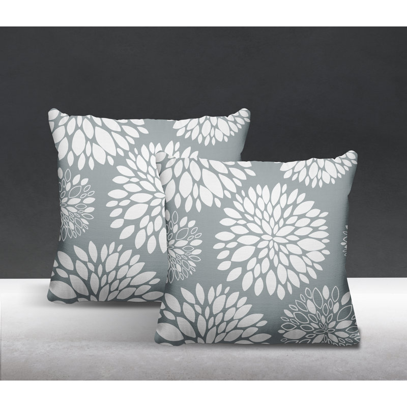 Floral Outdoor Reversible Throw Pillow, 19W" x 19H", Gray
