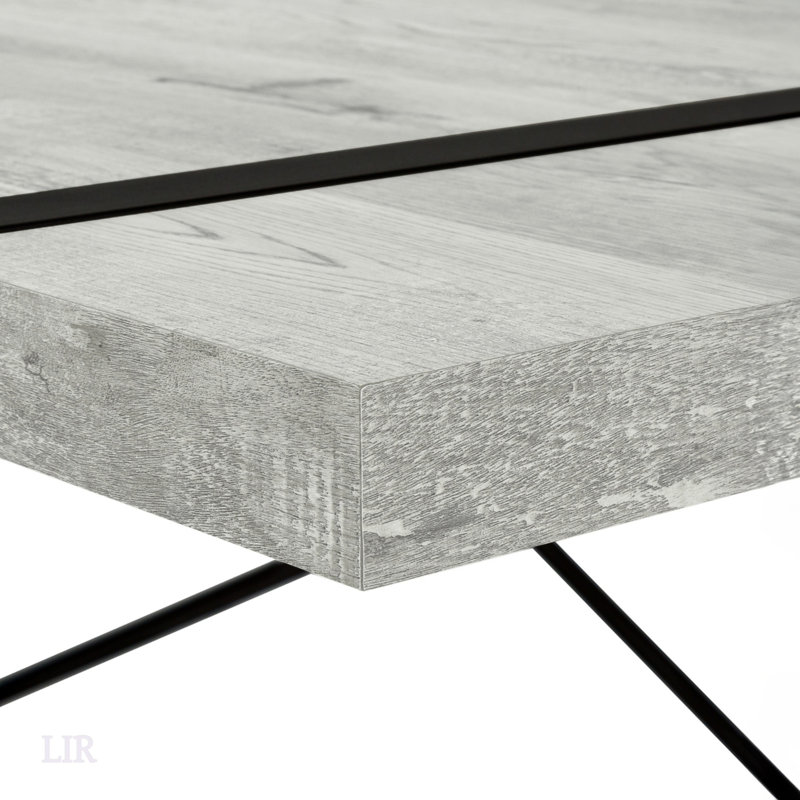 Modern Industrial Computer Desk With Thick-Panel Grey Reclaimed Wood-Look, Robust Black Metal Legs, And X-Shaped Support For Home Office Use