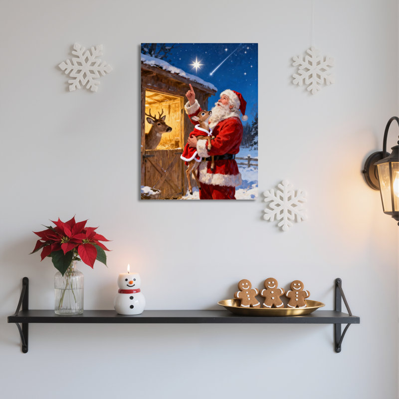 Père Noël renne, art mural sur toile, H 18 po x l 12 po