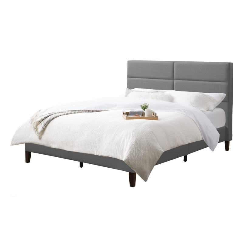 Upholstered Platform Bed, Full, Light Gray
