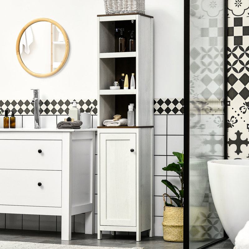 Grande armoire de rangement pour salle de bain - Tour autoportante en blanc antique. 3 tablettes ouvertes et tablette réglable. Compact pour les espaces restreints. Beaucoup d'espace. Stable et sécuritaire. L 12,5 po x l 11,75 po x H 63,5 po. 33 lb