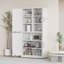 40-Inch Wine Display Cabinet with Glass Doors, LED Lighting & Adjustable Shelves, White Finish