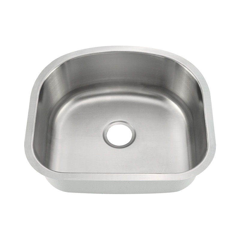 Évier de cuisine à simple cuve en D en acier inoxydable, H 6 po x l 23 po x P 21 po
