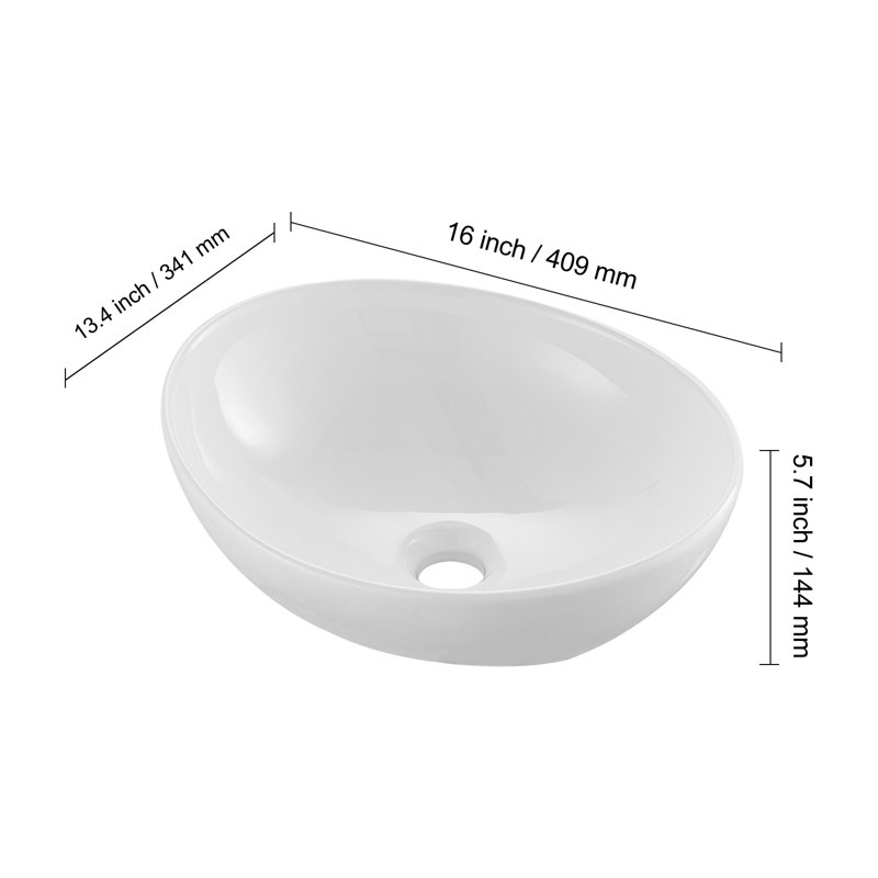 Modern Ceramic Vessel Sink 16"x13.4" Bathroom Vanity Bowl Countertop White