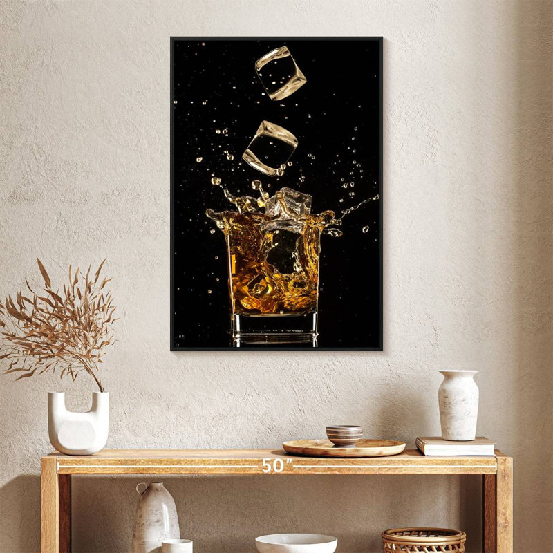 Whisky Ice Splash, 25 po x 37 po, Cadre flottant noir