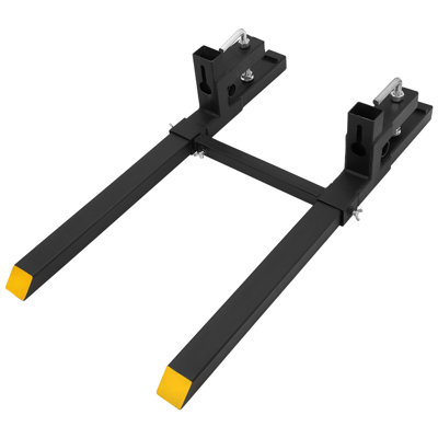 Fourche à palettes à pince robuste de 43 po pour seau de chargeur de tracteur - Capacité de 2 000 lb - Avec bielle - Barre stabilisatrice réglable - Fixation de patin à fixation rapide - Spécifications: 43 pouces (2000 lb) avec bielle