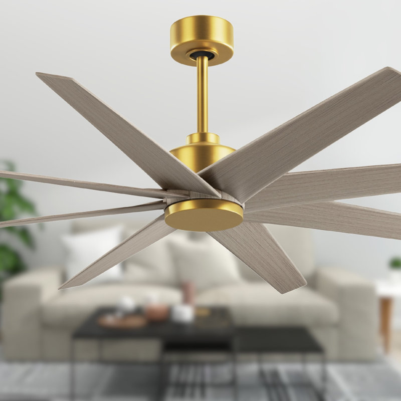 Ariella - Eight Blade Ceiling Fan - Brushed Brass Finish - Matte Black Blades, Brushed Brass, Gray Ash Tone