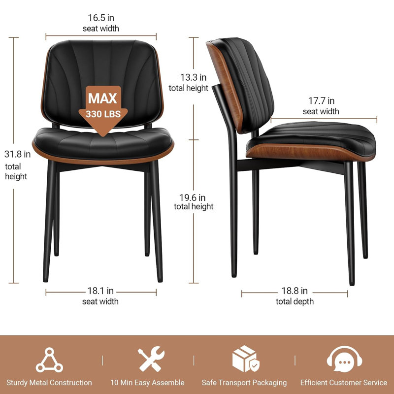 Faux Leather Dining Chairs Set of 2, Mid-Century Modern Upholstered Side Chairs with Wood Frame for Dining Rooms,Kitchens,Living rooms