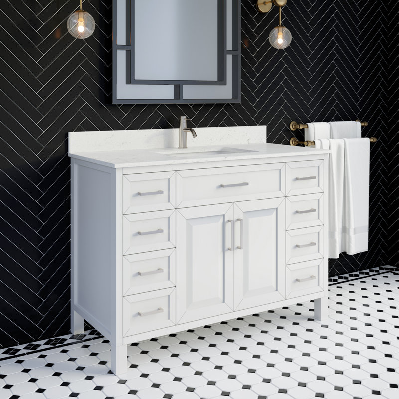 Meuble-lavabo simple en bois massif l 48 po x P 22 po Terrence II, Blanc, 48"