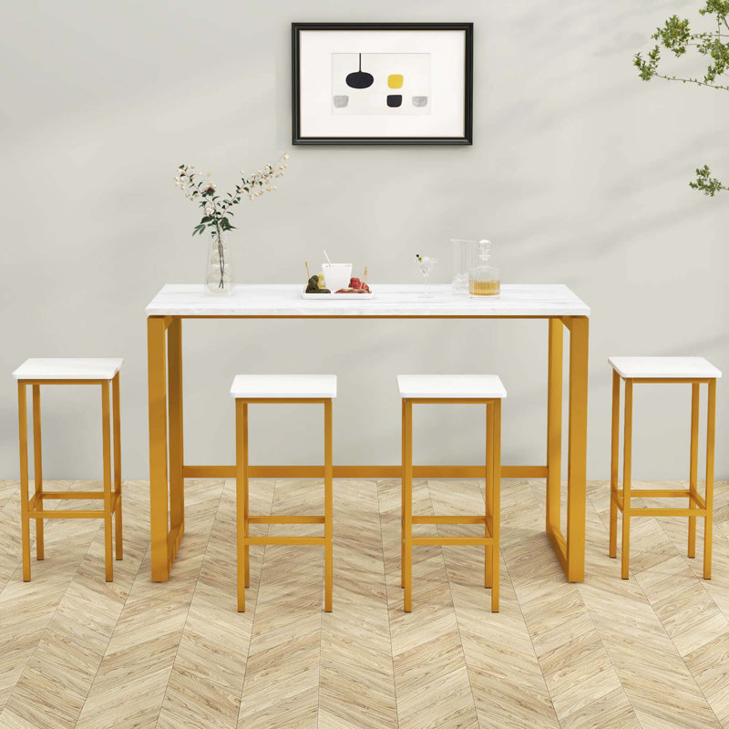 4 Pcs 26"bar Stool Set With Metal Frame Footrest Backless Counter Height Stool