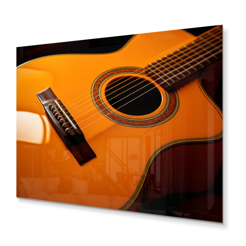 "Magnifique guitare orange" sur métal, H 24 po x l 32 po