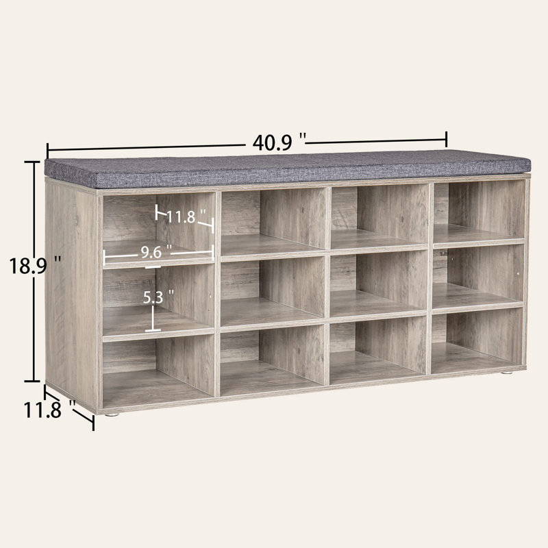Upholstered Storage Bench, Gray