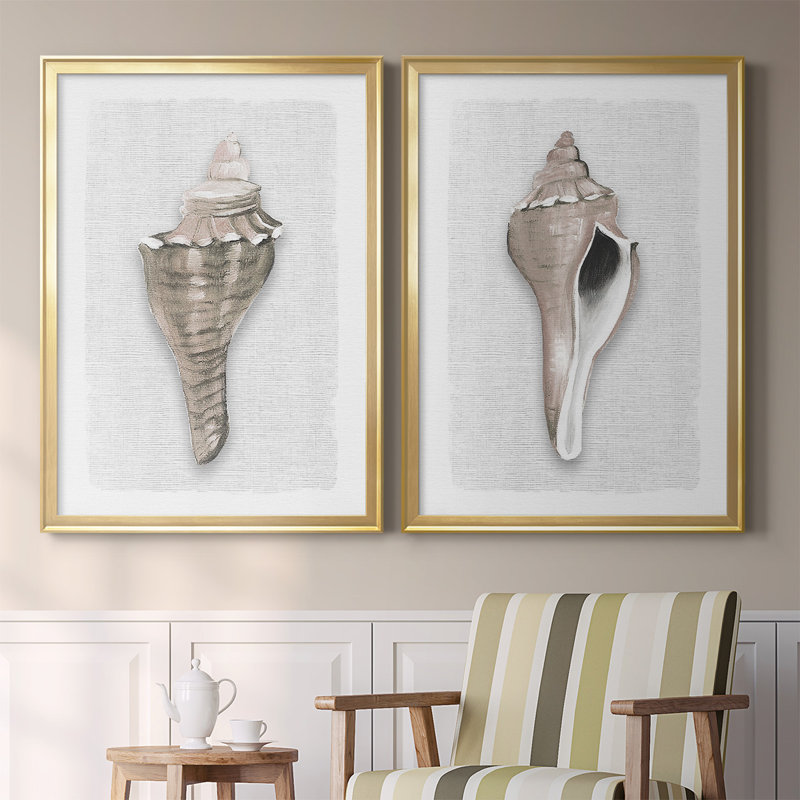 «Sea Front Shell I», ensemble de reproduction de peinture, Or, H 30,5 po x l 45 po x P 1,25 po