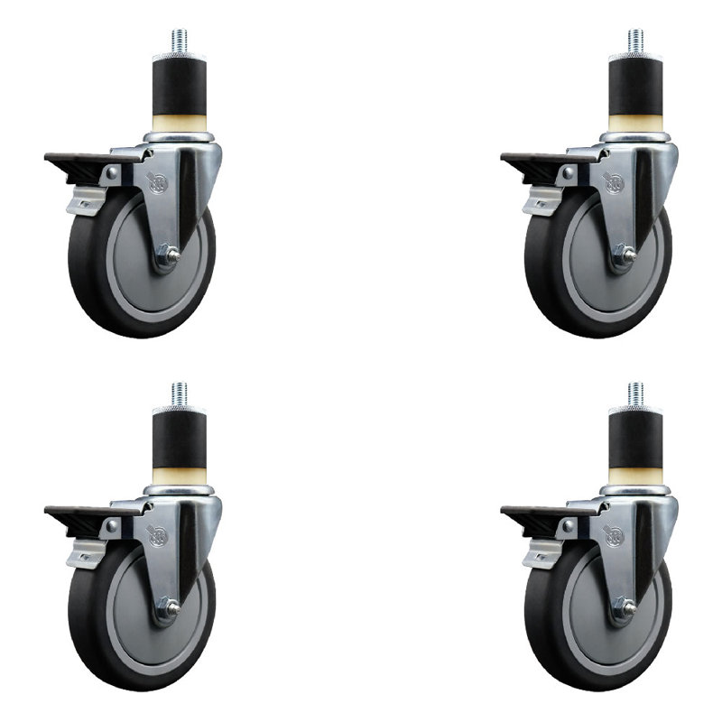 Ensemble de roulettes extensibles en caoutchouc thermoplastique pivotant de 1-7 / 8 pouces avec frein SCC