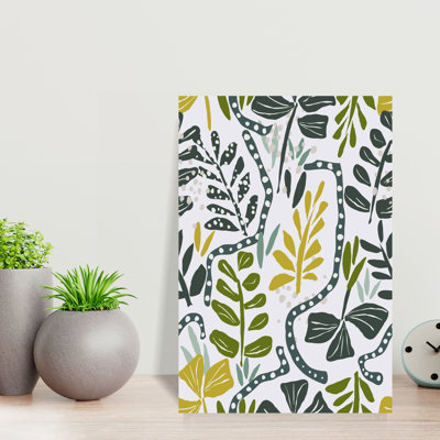 Happy Cozy Leaves On Grey Seamless Pattern Bold Colorful Contemporary Buttercup Daisy Moss Flower Nature Wall Art
