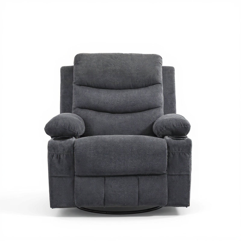 Swivel Rocker Recliner Chair with Massage and Heat, Oversized Reclining Sofa with 360° Swivel, Gray Linen