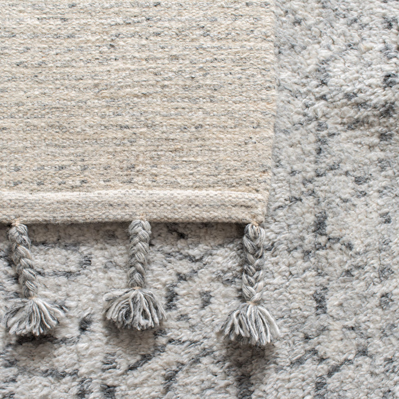 Tapis ivoire / bleu marine en laine noué à la main Comer, Rectangle 5 pi x 8 pi