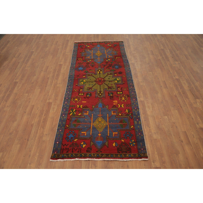 Tapis de couloir géométrique en laine traditionnel 4 x 9