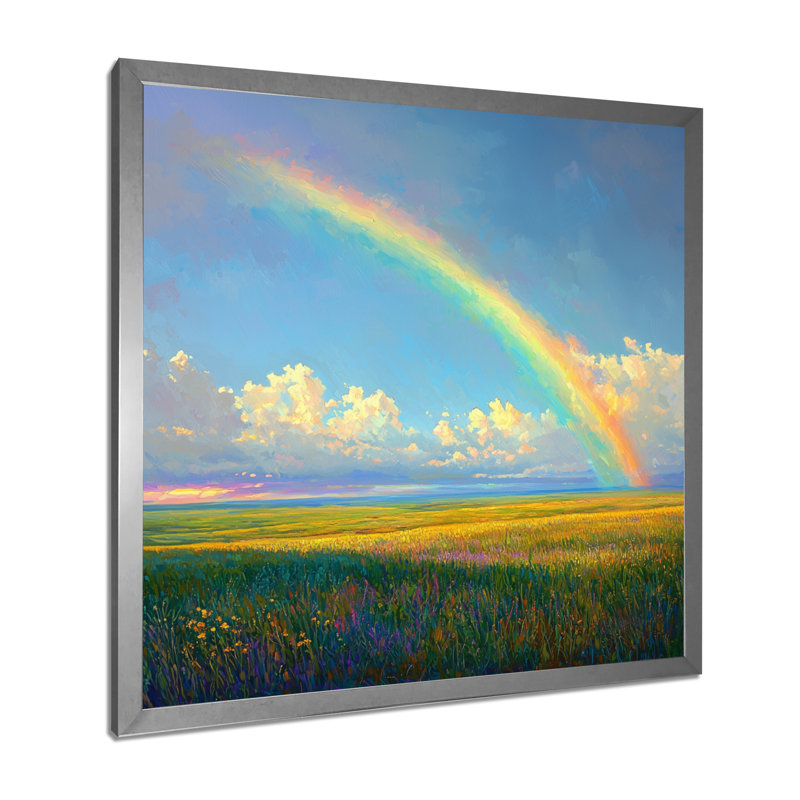 Rainbow Over The Windy Plains II - art mural arc-en-ciel, H 16 po x l 16 po, Argent argent