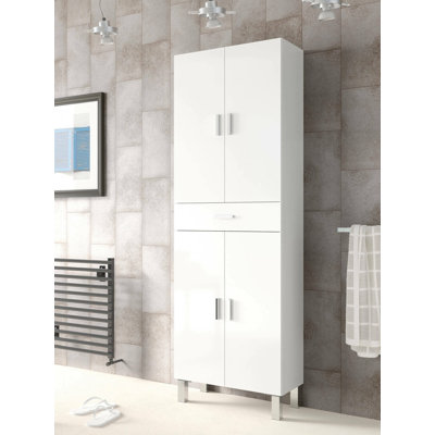Multipurpose Cabinet Oxnard With 4 Doors And 1 Drawer, 60X29H182 Cm, Glossy White