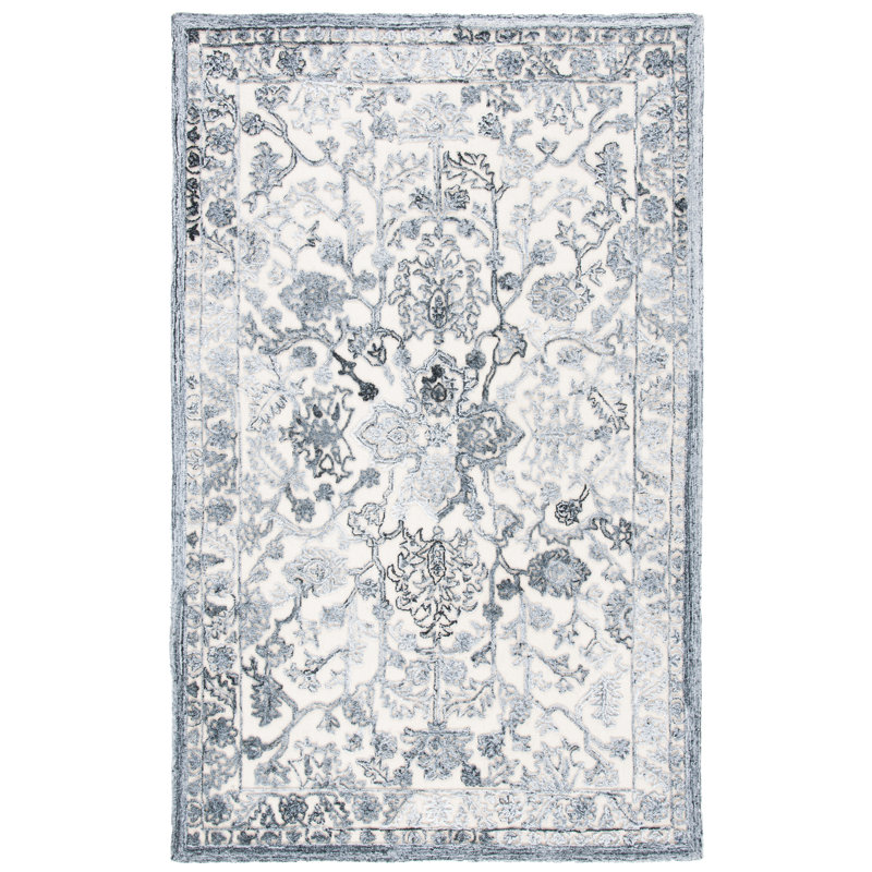 Tapis oriental gris / ivoire touffeté à la main Oriental, Rectangle 4 pi x 6 pi