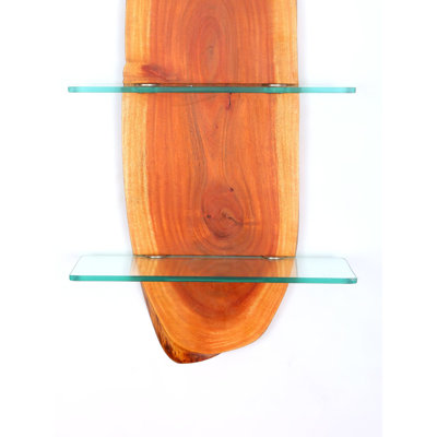  Tablette murale 30 po en bois et verre, présentoir décoratif pour salon